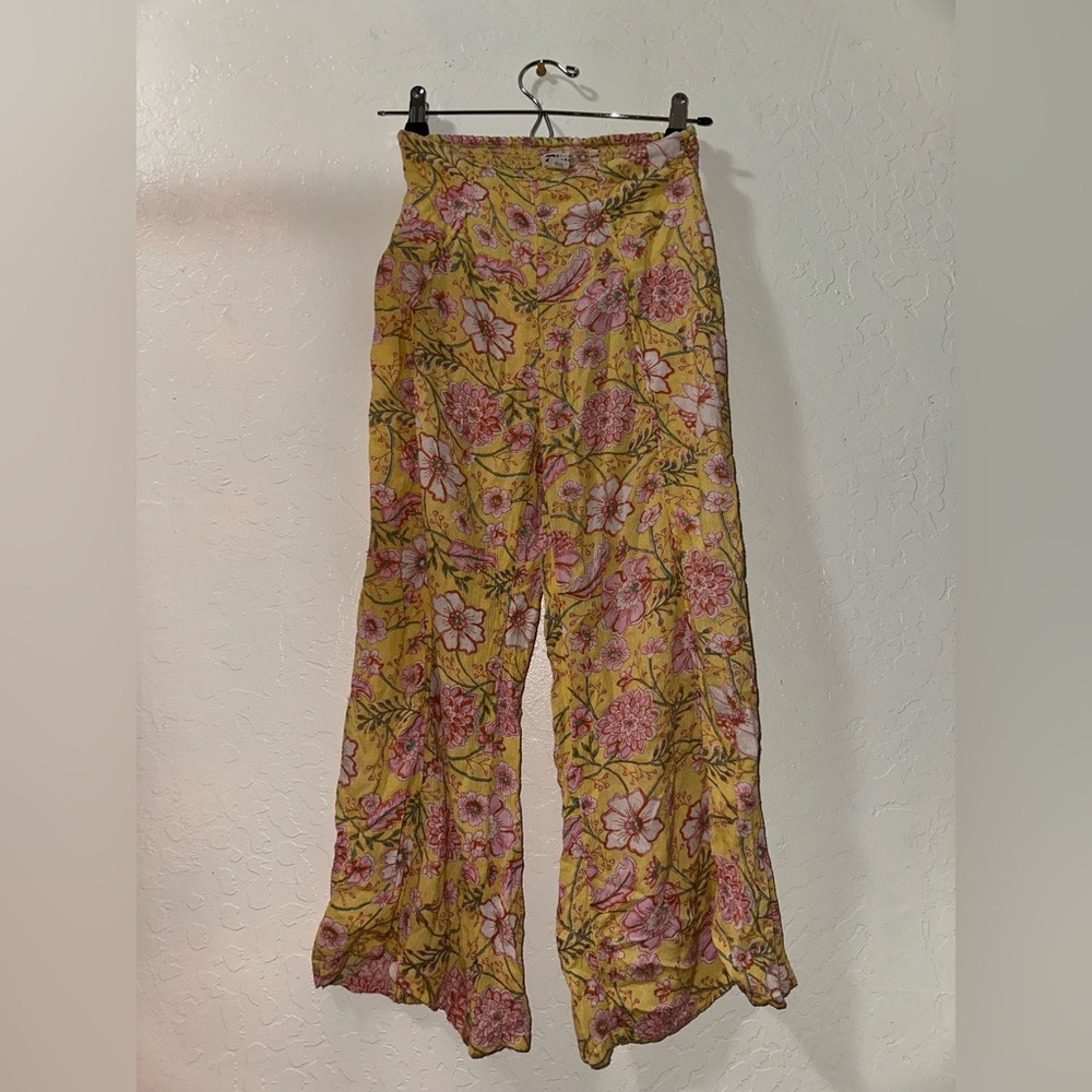 Reworked Capris Billabong Yellow Floral Pattern Pants